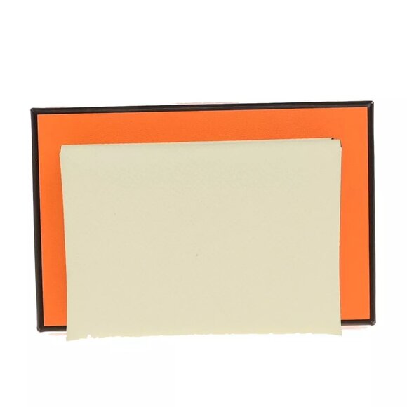 HERMES Logo Calvi Duo Card Holder Coin Case Epsom Leather White Yellow 50RK842 - Picture 1 of 12